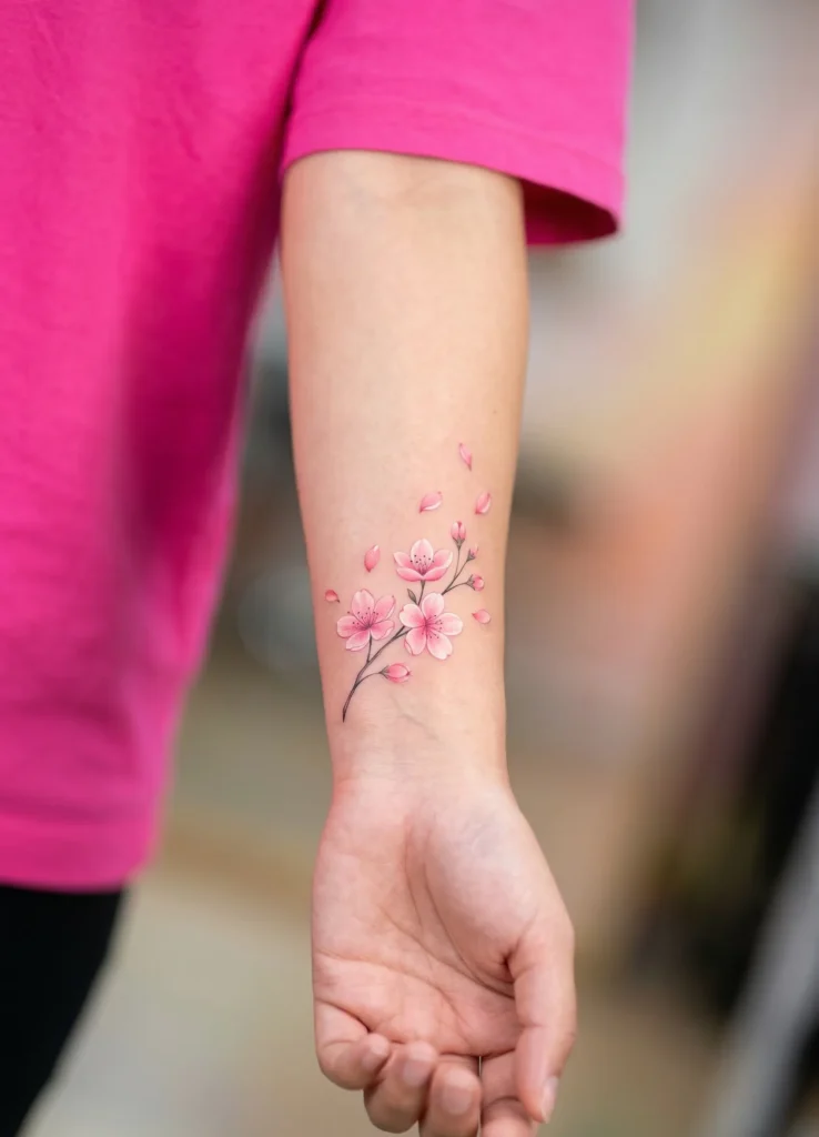 Cherry Blossom Wrist Flower Tattoo