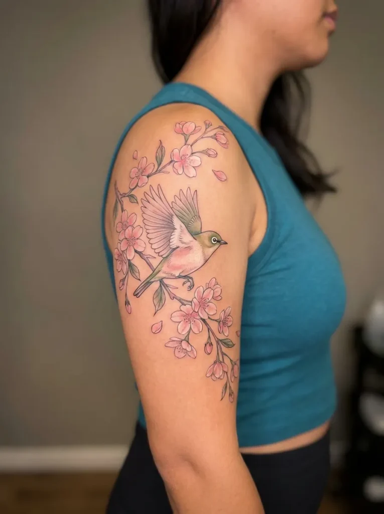 Cherry Blossom and Bird Flow