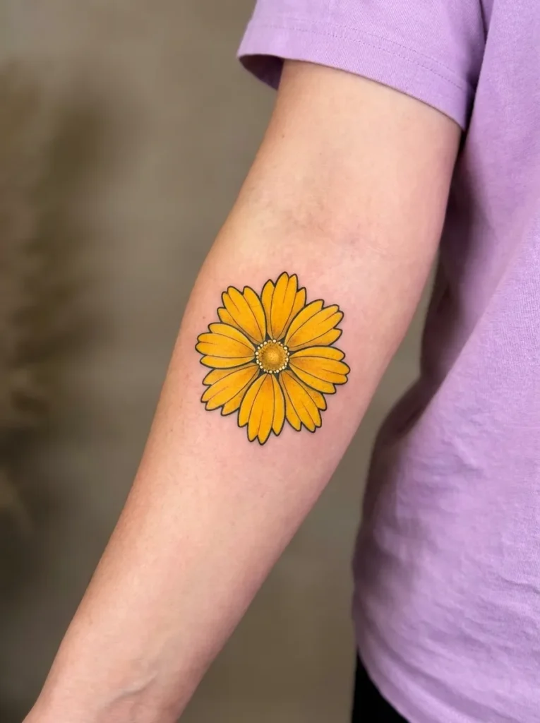 Coreopsis Flower Tattoo with Bright Yellow Summer Look