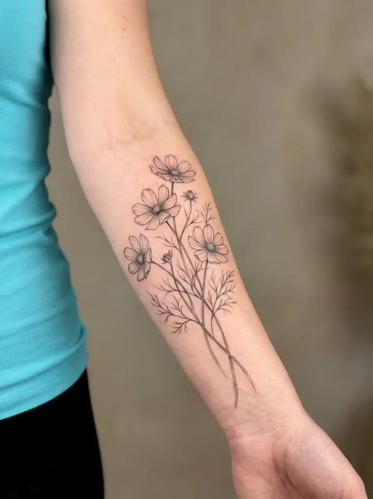 Cosmos Flower Bouquet Tattoo