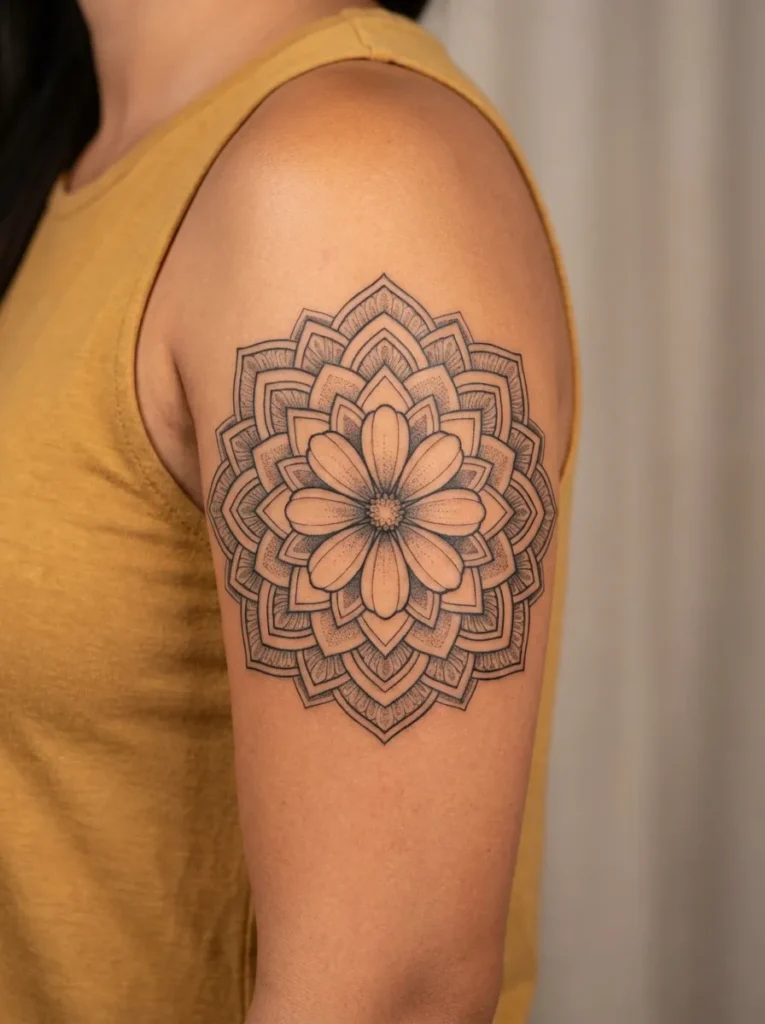 Cosmos Flower Mandala Tattoo