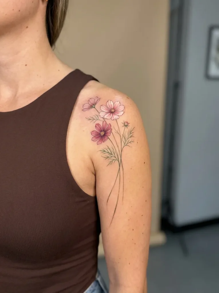 Cosmos Flower Shoulder Stem