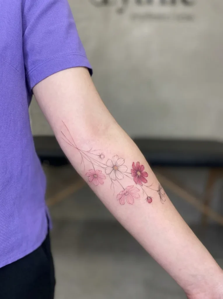 Cosmos Flower Tattoo with Airy Summer Flow