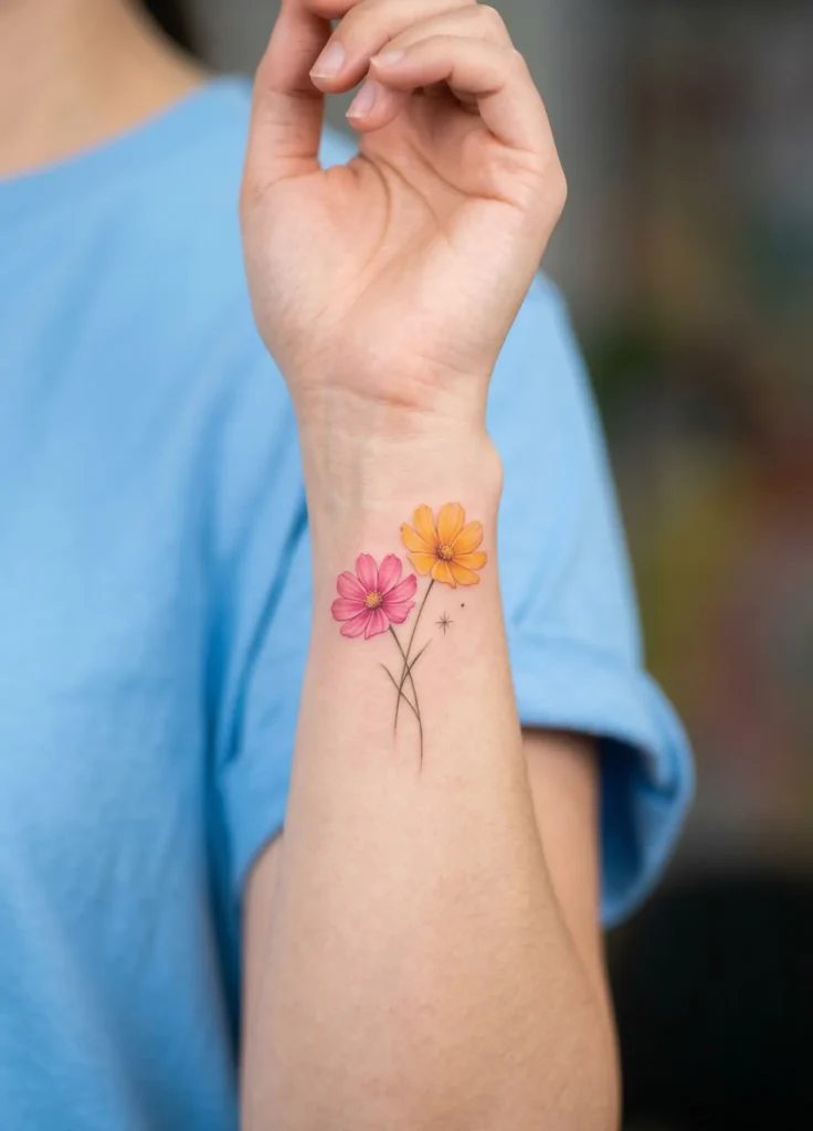 Cosmos Wrist Flower Tattoo