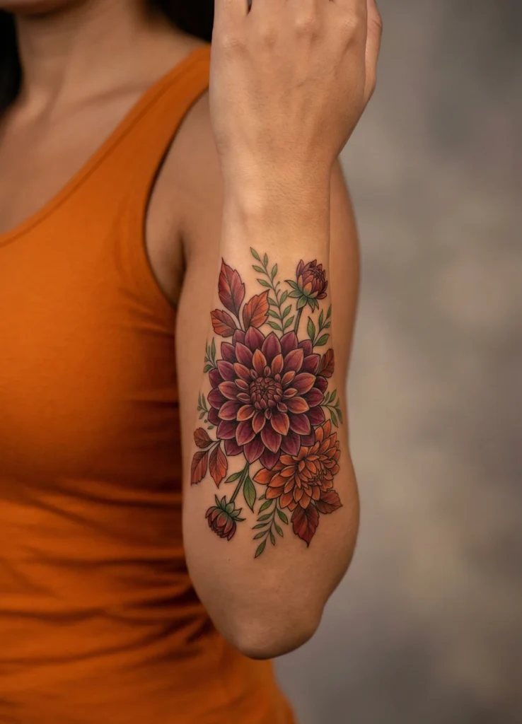 Dahlia Flower Autumn Tattoo