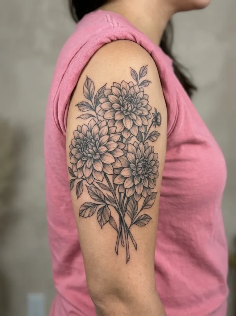 Dahlia Flower Bouquet Tattoo