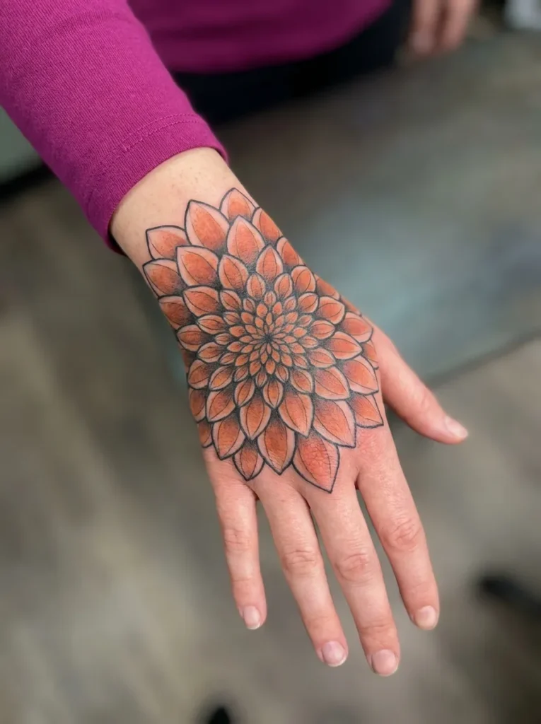 Dahlia Hand Tattoo