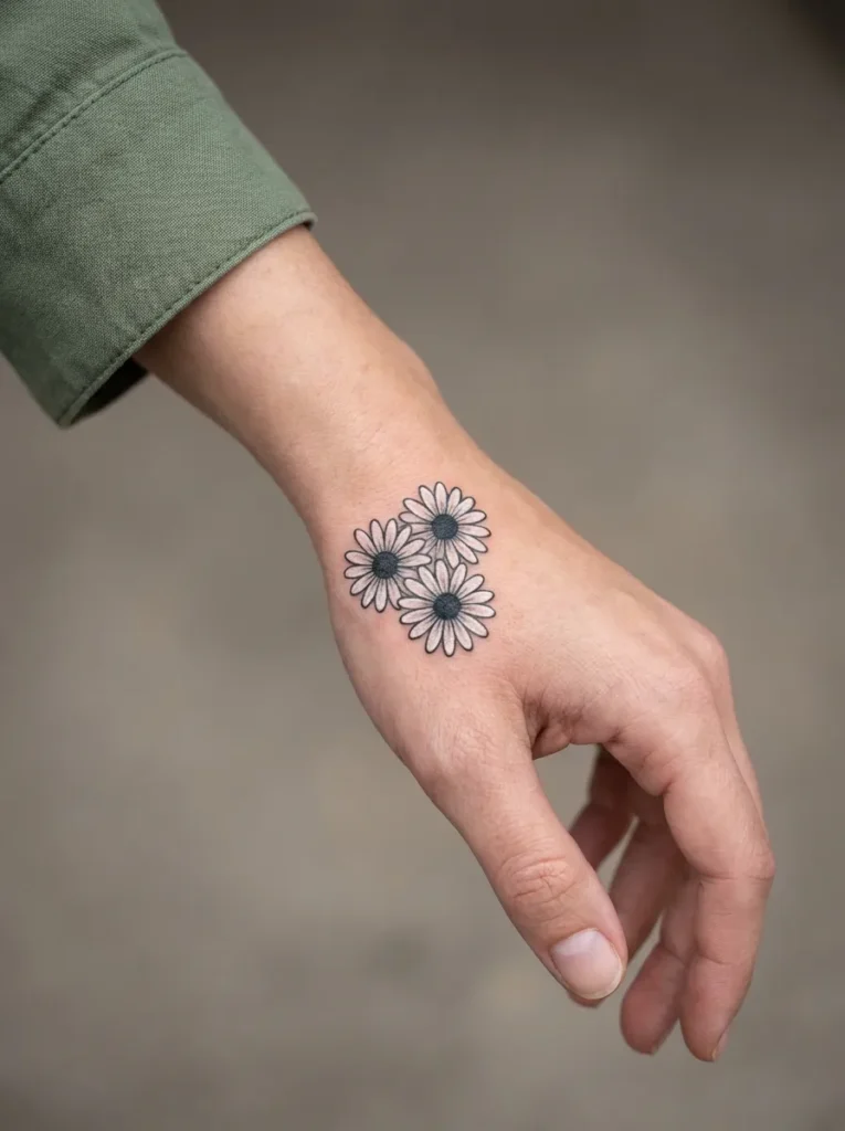 Daisy Flower Hand Tattoo