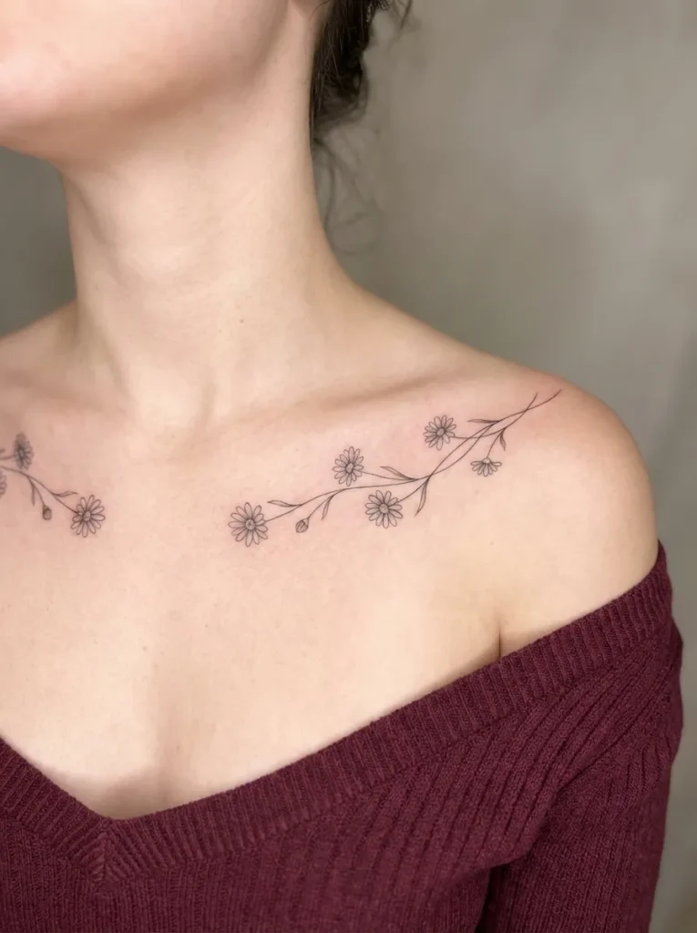 Daisy Flower Vine Across Collarbone