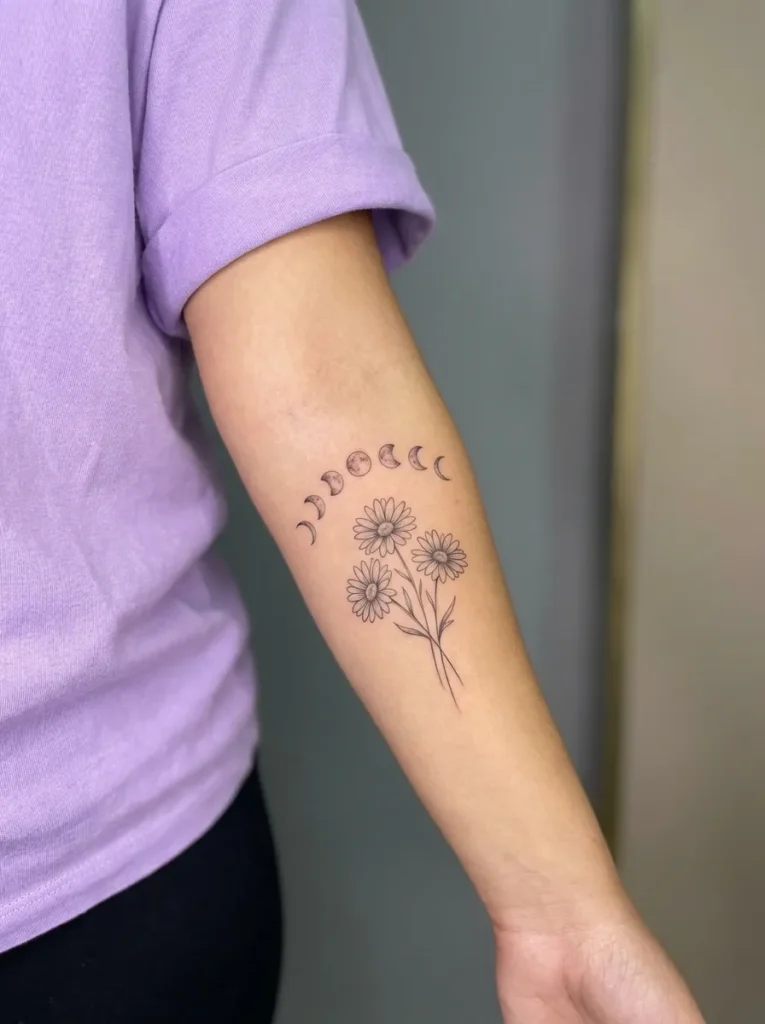 Daisy Flower and Moon Phases