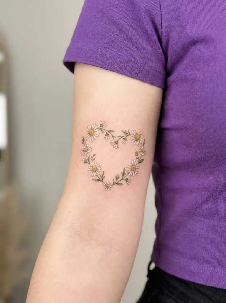 Daisy Heart Flower Tattoo