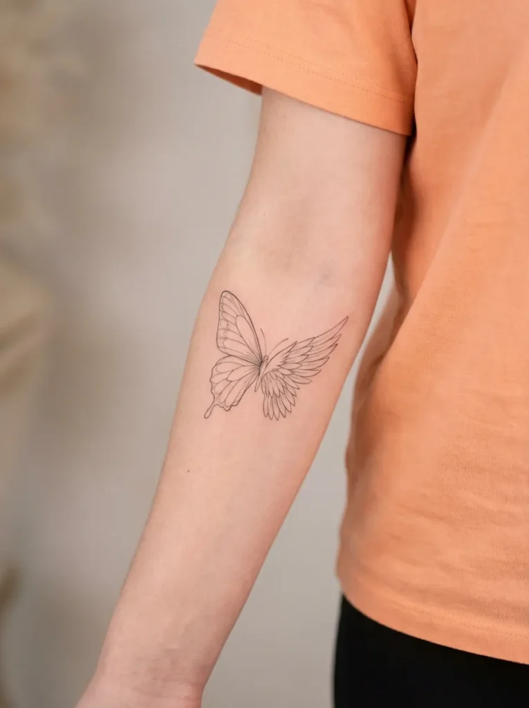 Fine Line Butterfly and Angel Wing Fusion