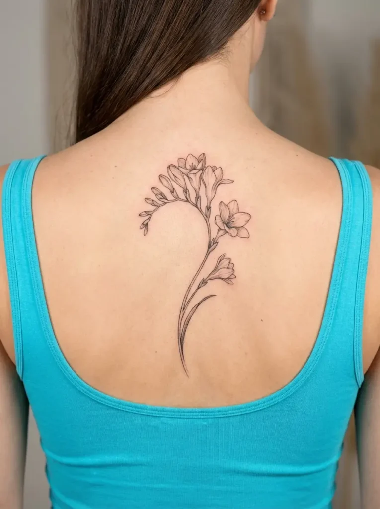 Freesia Flower Spine Tattoo