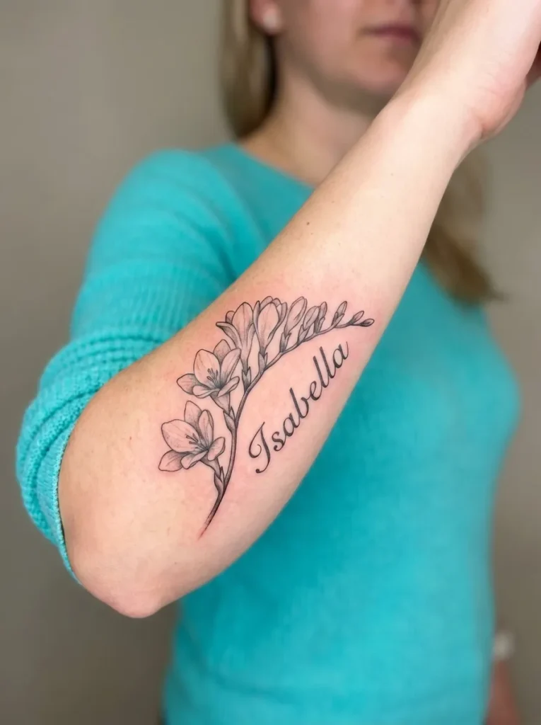 Freesia Name Tattoo with Soft Feminine Font