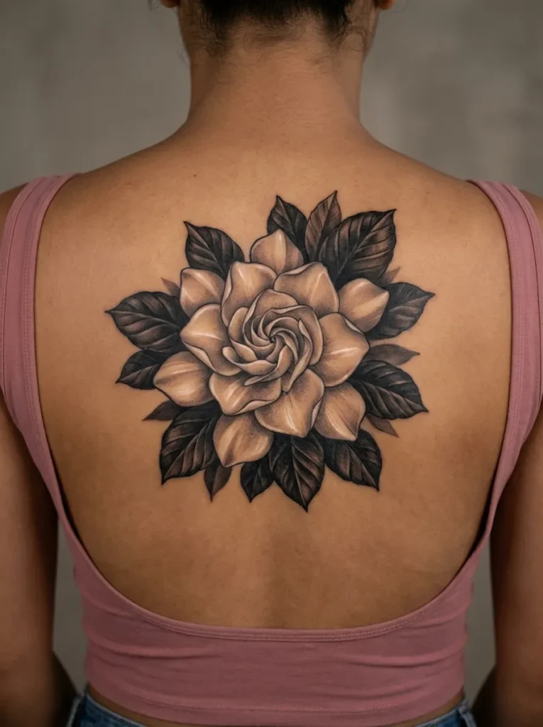 Gardenia Back Flower Tattoo
