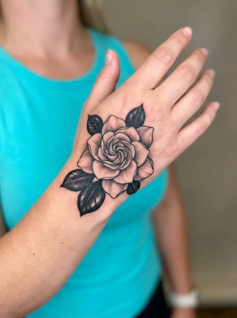 Gardenia Flower Hand Tattoo