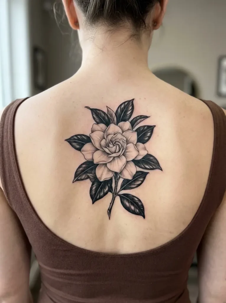 Gardenia Flower Spine Tattoo