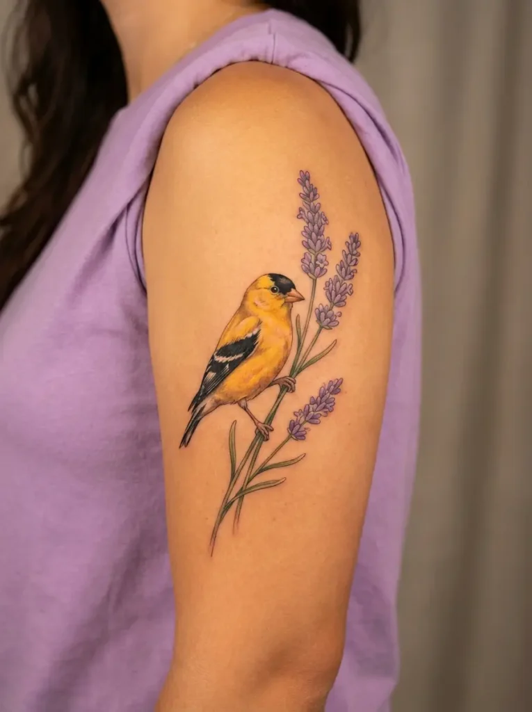Goldfinch with Lavender Tattoo