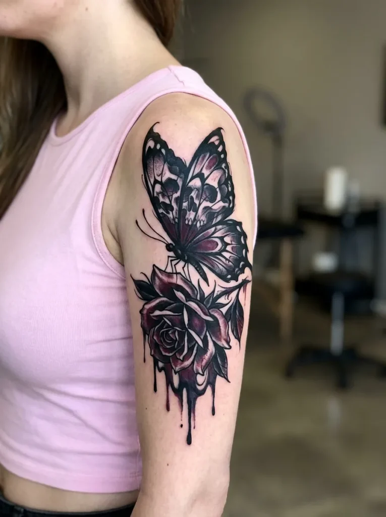 Gothic Butterfly with Dark Rose Design