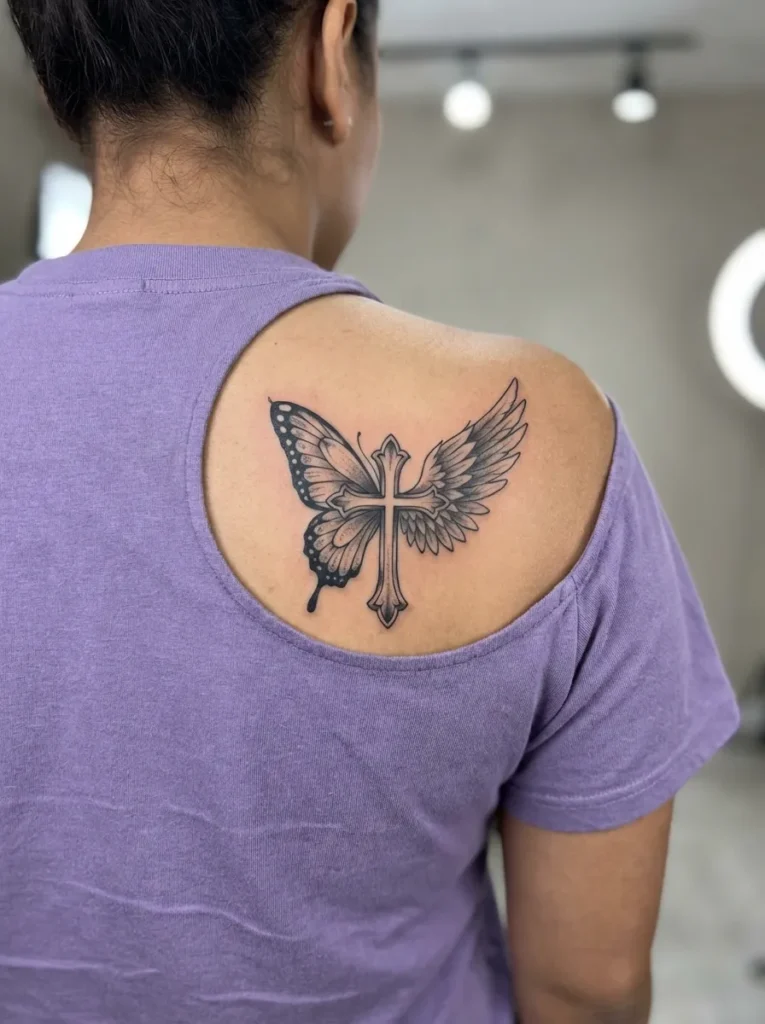  Half Butterfly Half Angel Wing with Cross Element