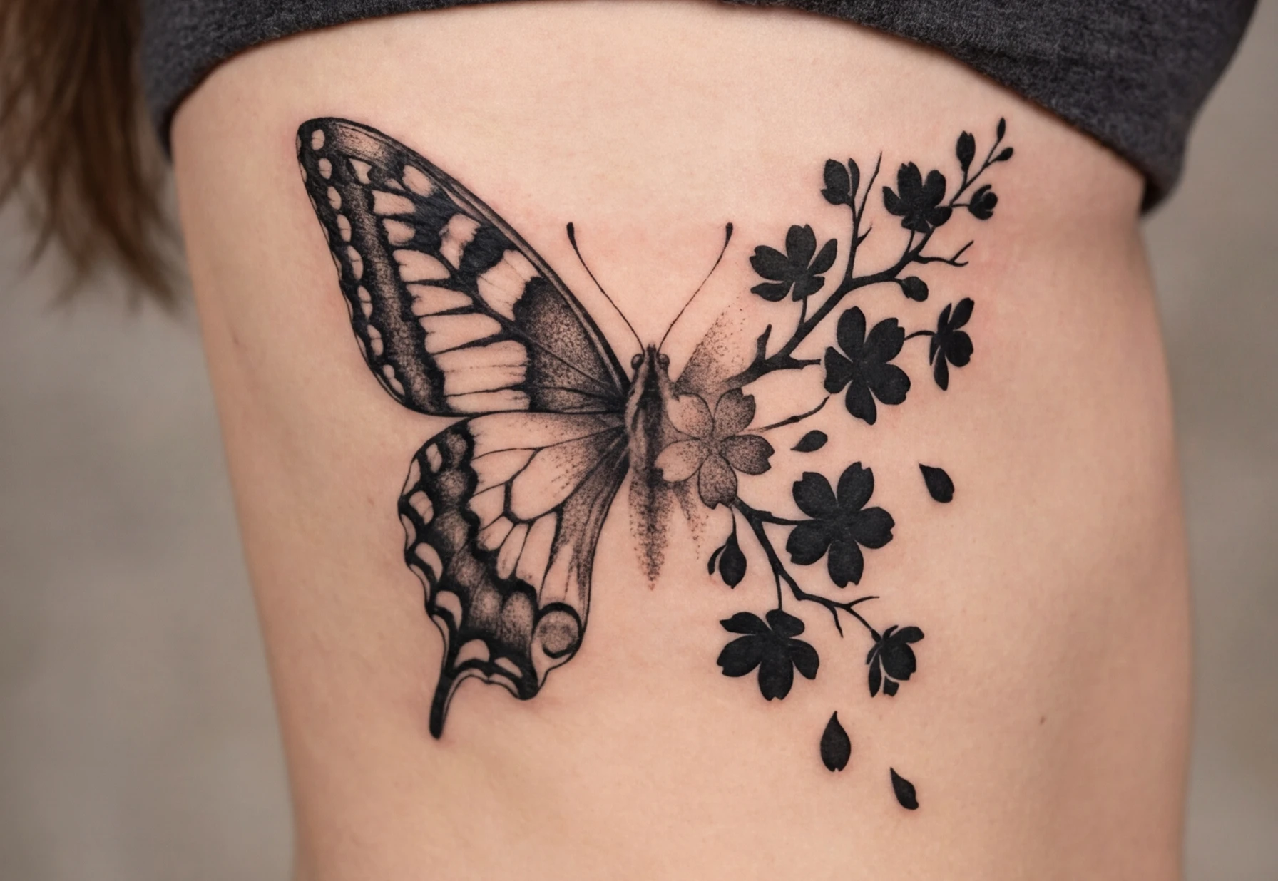 Half Butterfly Half Flower Tattoo