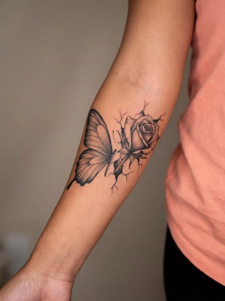 Half Butterfly + Rose Bud Breaking Through