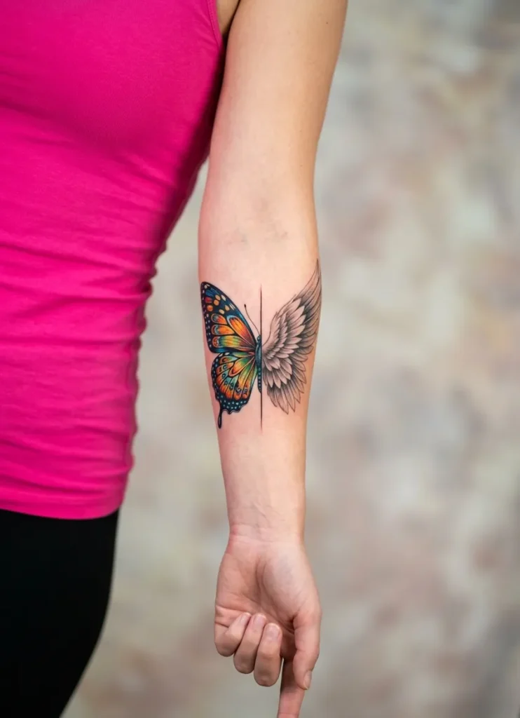 Half Butterfly Wing and Half Angel Wing Split Design