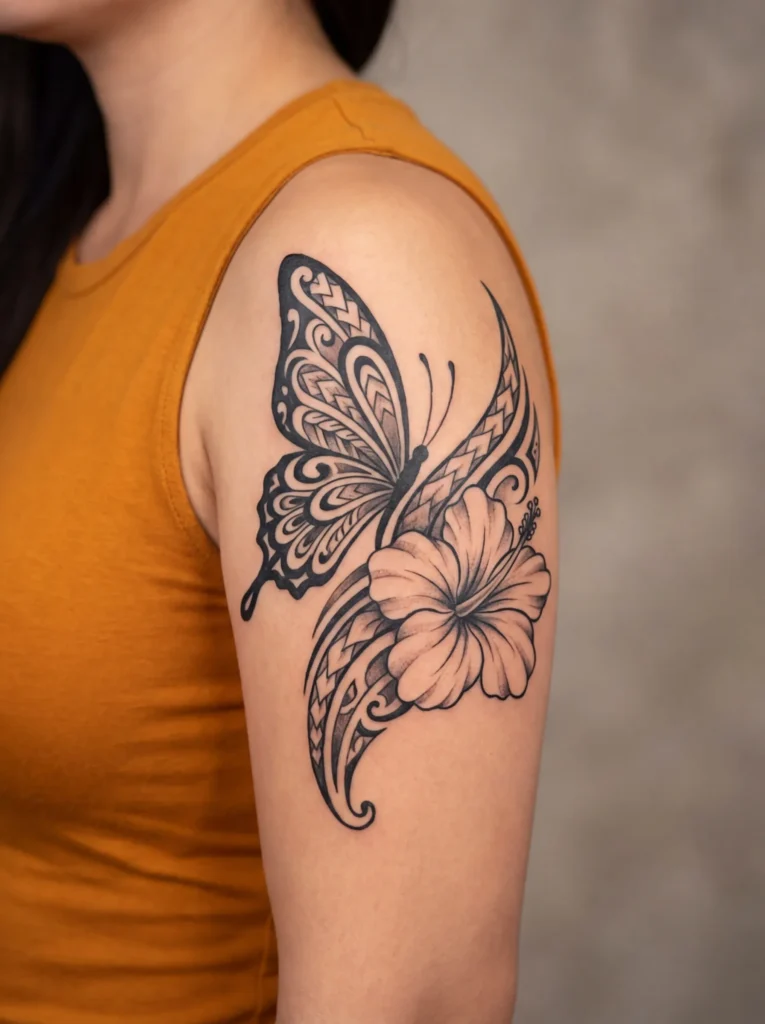 Half Butterfly to Hibiscus with Tribal Patterns