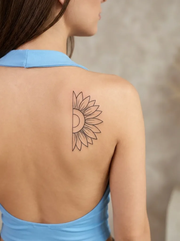 Half Sunflower Minimalist Tattoo