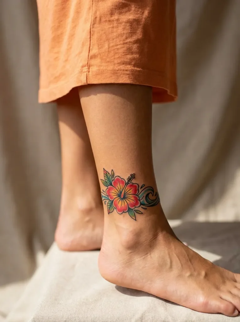 Hibiscus Flower Ankle Tattoo