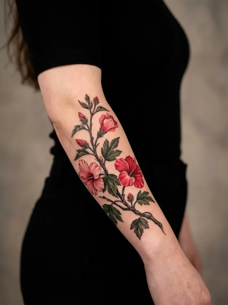 Hibiscus Flower Branch Tattoo