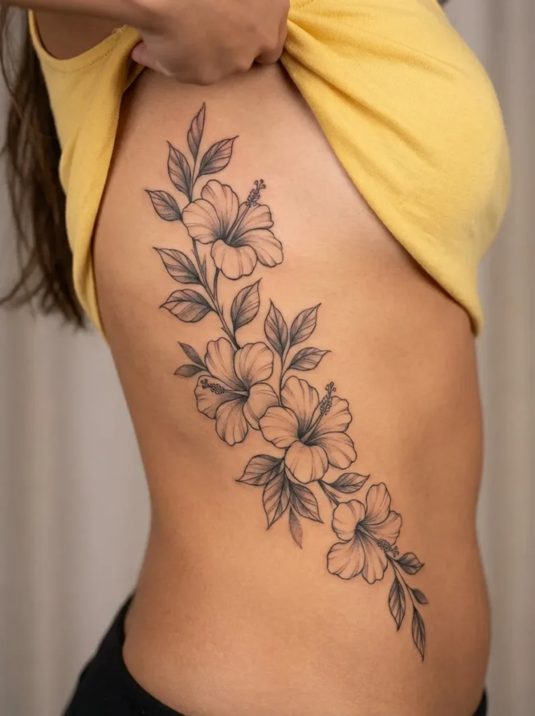 Hibiscus Flower Rib Tattoo