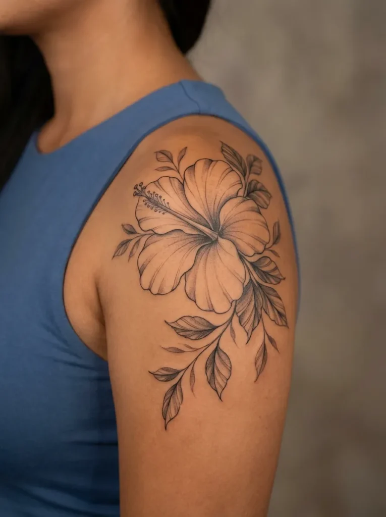 Hibiscus Flower Shoulder Tattoo