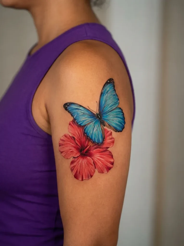 Hibiscus Flower and Butterfly Tattoo