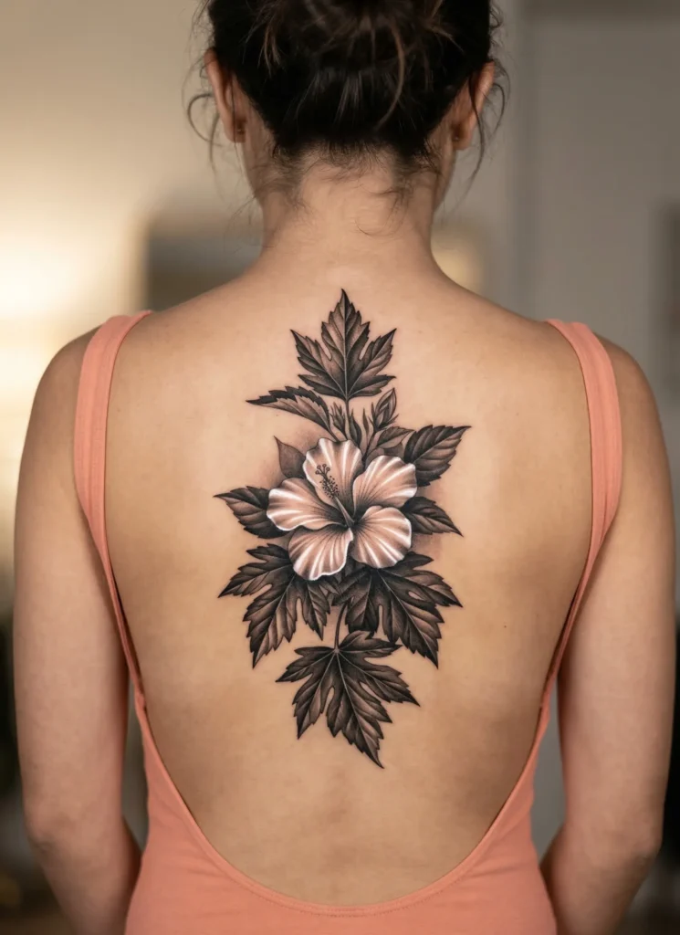 Hibiscus Flower with Leaves Tattoo
