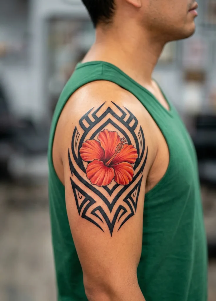 Hibiscus Flower with Tribal Frame