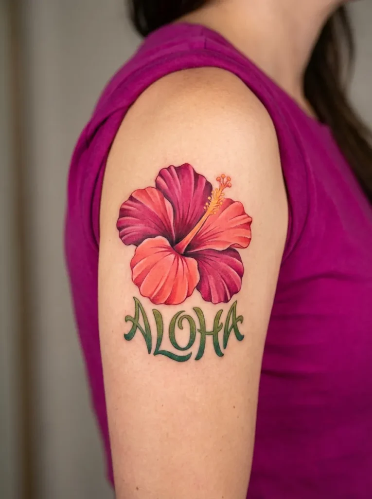 Hibiscus Name Tattoo with Tropical Style