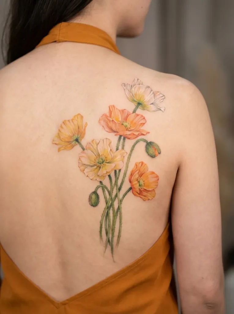 Icelandic Poppy Winter Flower Tattoo