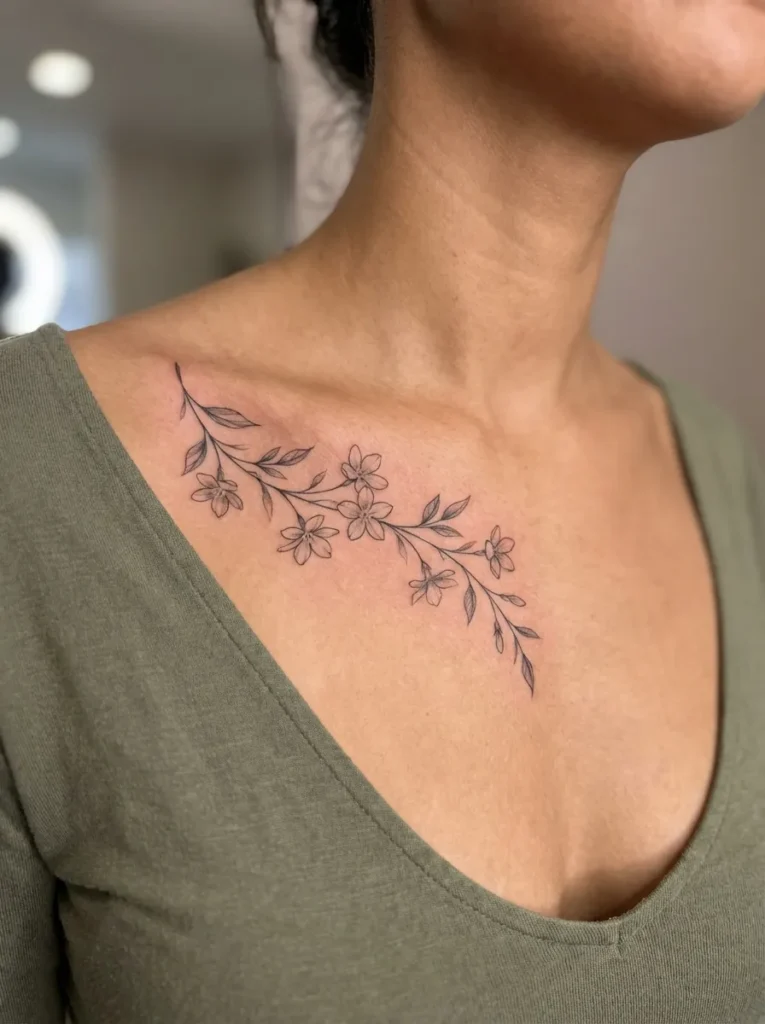 Jasmine Flower Collarbone Tattoo