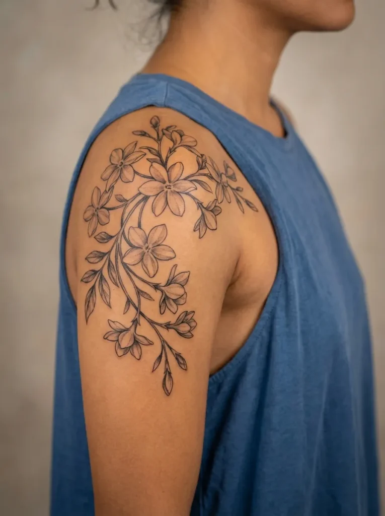Jasmine Flower Shoulder Tattoo