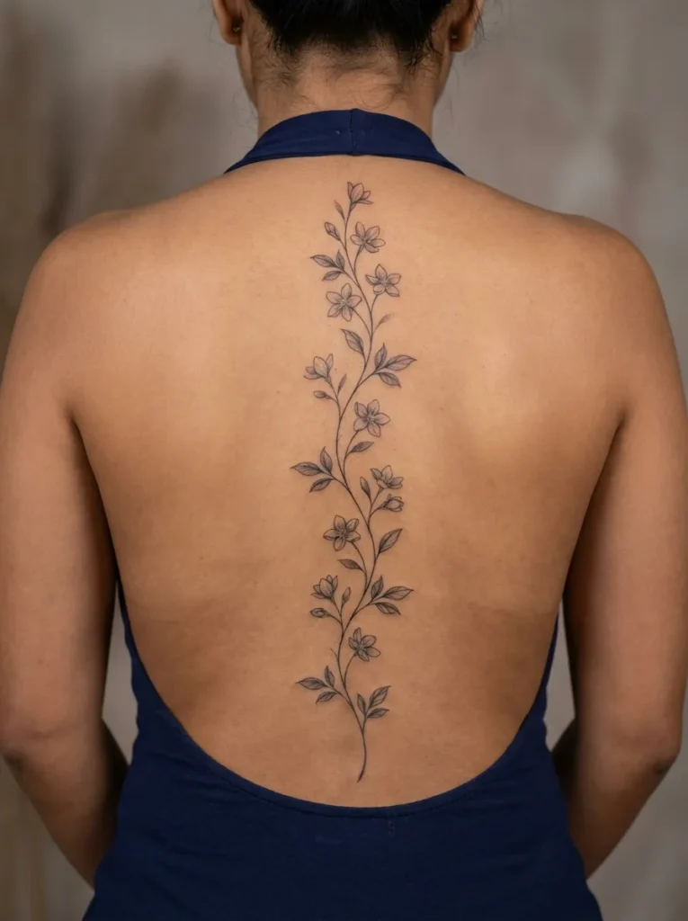 Jasmine Flower Spine Tattoo