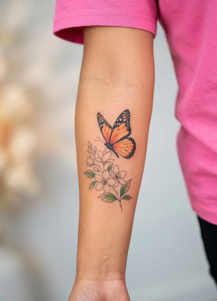 Jasmine Flower and Butterfly Tattoo