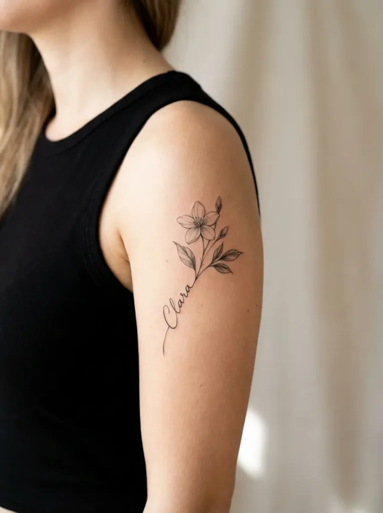 Jasmine Flower and Name Tattoo