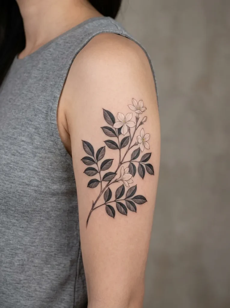 Jasmine Flower with Leaves Tattoo
