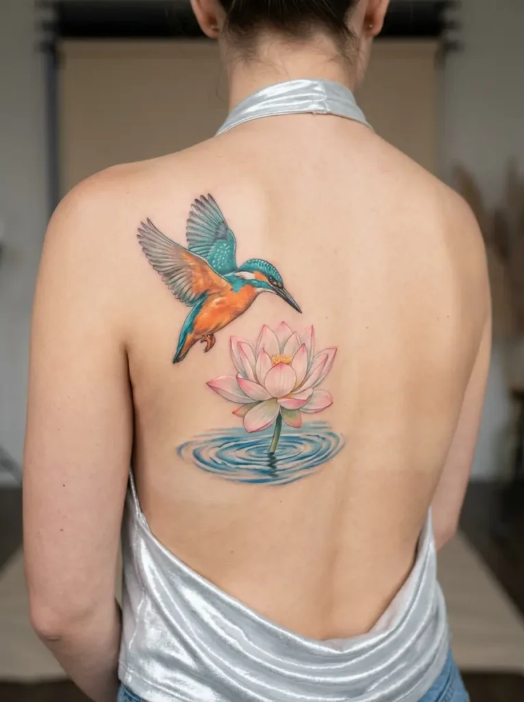 Kingfisher with Lotus Tattoo