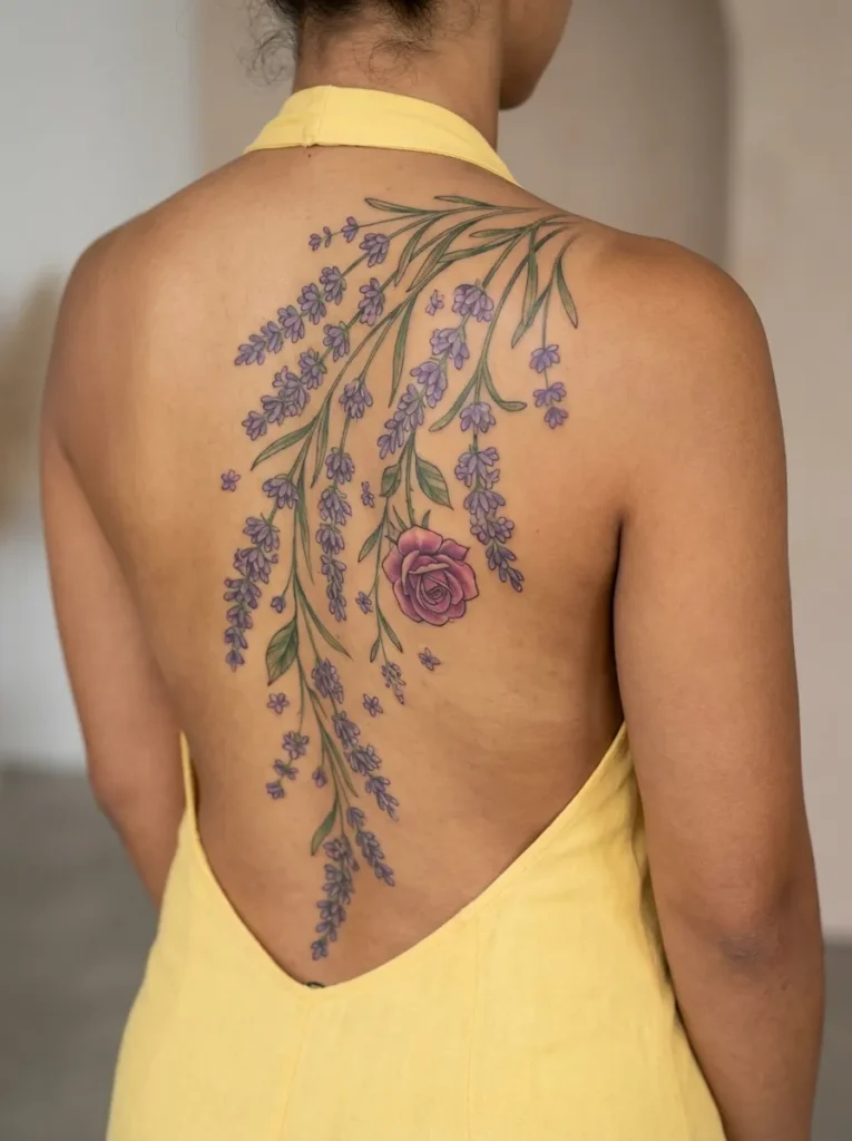 Lavender Back Flower Tattoo