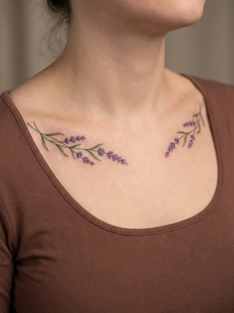 Lavender Flower Vine Across Collarbones