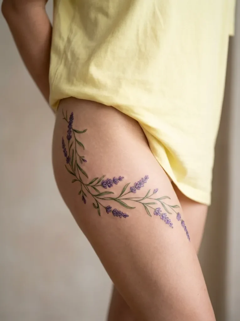 Lavender Flower Vine Around Thigh