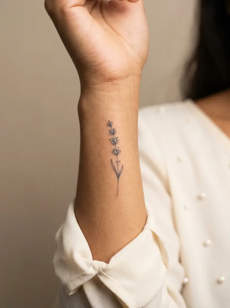 Lavender Flower Wrist Tattoo