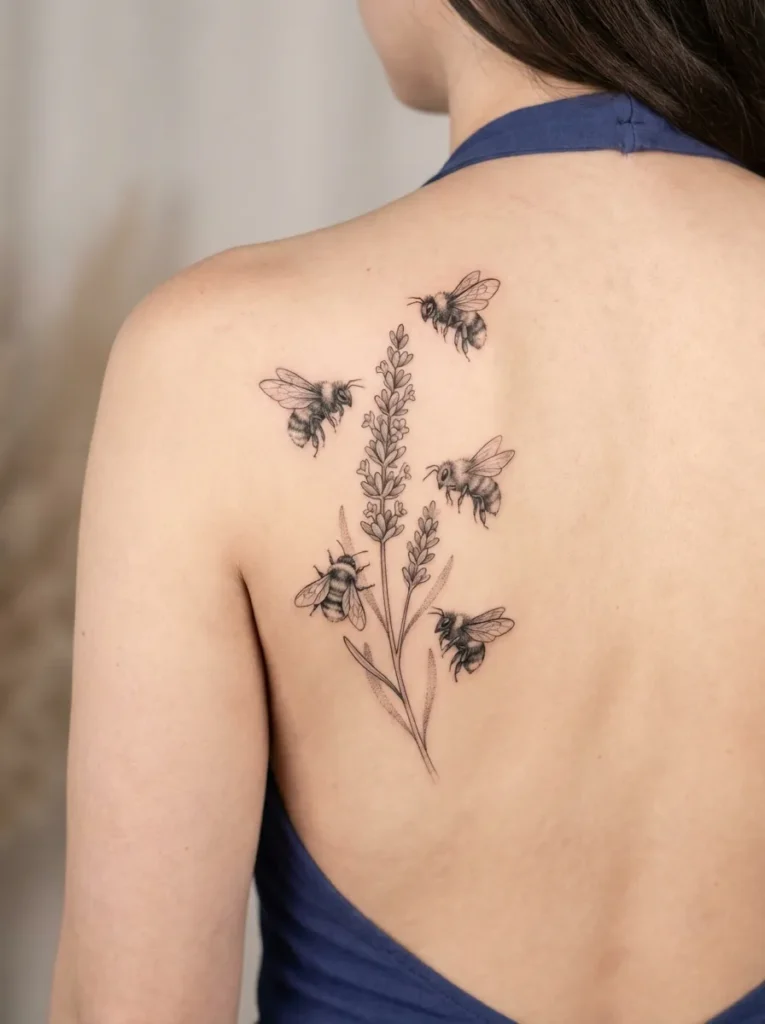 Lavender Flower and Bees in Flight